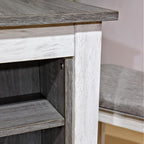 3-Piece Wooden Dining Table Set, Kitchen Island with Seating for 2, Kitchen Bar Table with Stools, Counter Height Dining Table Set, Rustic Gray Antique White, Farmhouse Style