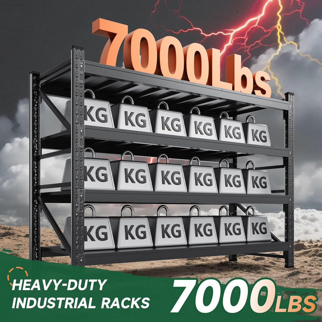 Letaya 68" W Storage Shelves Heavy Duty, 7000LBS Garage Shelving Units, 4 Tier Adjustable Utility Rack Shelf,Large Metal Industrial Shelves,for Shop,Warehouse,Basement (68" W x 24" D x 64" H)