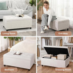 Storage Ottoman Bench 35 inch Linen Bench for Living Room | Multi-functional Ottoman with Storage with Hinged Lid for Bedroom End of Bed, Entryway Shoe Seat Easy Assembly, Linen Beige