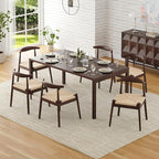 Farini Mid Century Modern Dining Chairs Set of 2, Solid Wood Frame Kitchen Chairs with Woven Upholstered Seat for Dining Room & Breakfast Nook,Latte-Beige