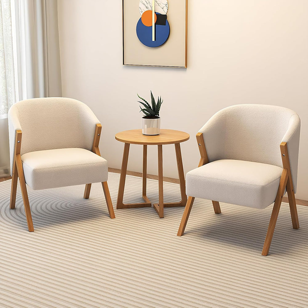 24" Round Side Table - Mid-Century Modern End Table with V-Shaped Legs, ...