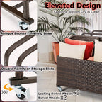 Poolside Float Storage Organizer, Outdoor Wicker Rattan Pool Float Holder Storage Rack for Basket Box Patio Pool Storage Caddy with Rolling Wheels for Pool Toy Noodles Equipment Accessroies Espresso