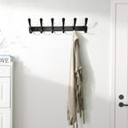 SKOLOO Heavy Duty Wall Mounted Coat Rack - 6 Hooks, Stainless Steel, Pack of 2, Sturdy Coat Hooks for Hanging Clothes, Jacket, Hat, Black