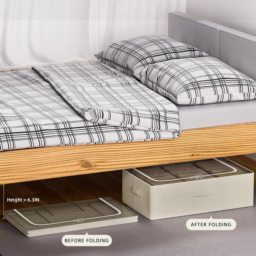 CYhom Under Bed Storage Bins Frame Storage Box Oxford Fabric Sturdy Underbed Container Foldable Stackable Large Capacity Clothes Organizer (Beige, 23.6" x 19.7" x 6.3")