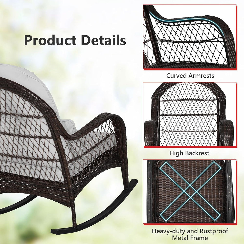 Tangkula Outdoor Wicker Rocking Chair, Patio Rattan Rocker with Seat Back Cus...