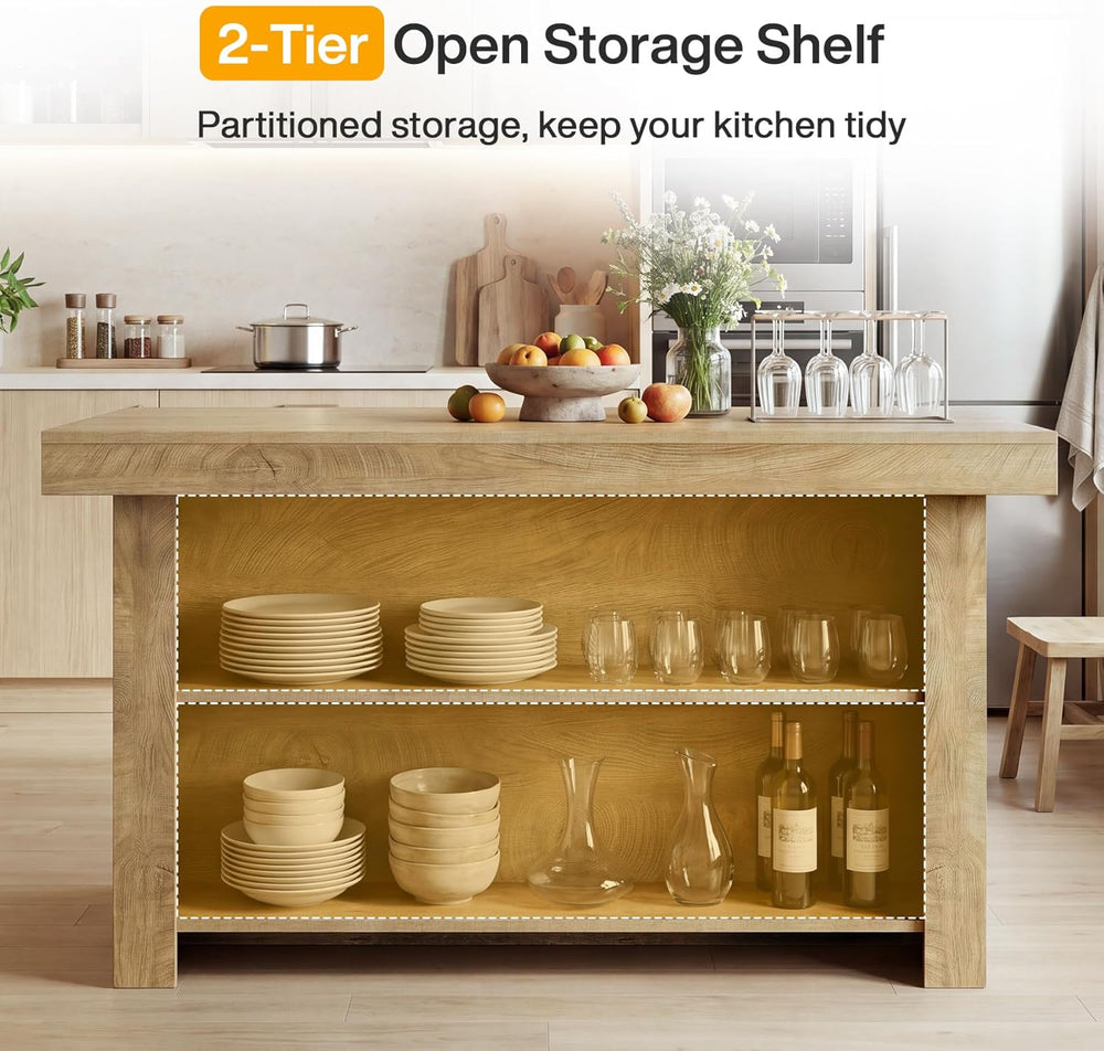 Tribesigns Kitchen Island with Storage, Wooden Farmhouse Island Table | 63 In...