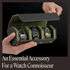 QWATCHBANDS Napa Leather Watch Rolls for Men - Hexagon Triple Watch Roll Travel Case for 3 Watches - Storage Organizer Genuine Leather with Velvet Interior Display (Gray/Green)