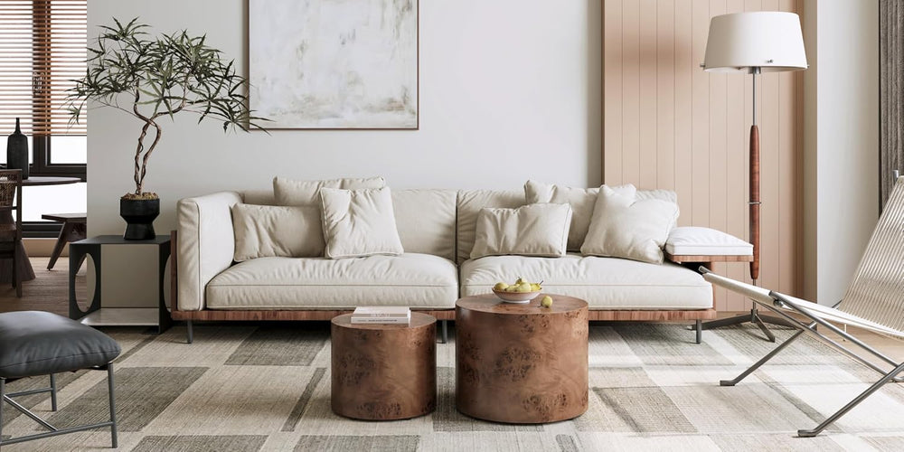Nesting Coffee Table Set of 2, Round Burl Wood Living Room Decor | Set of 2, ...