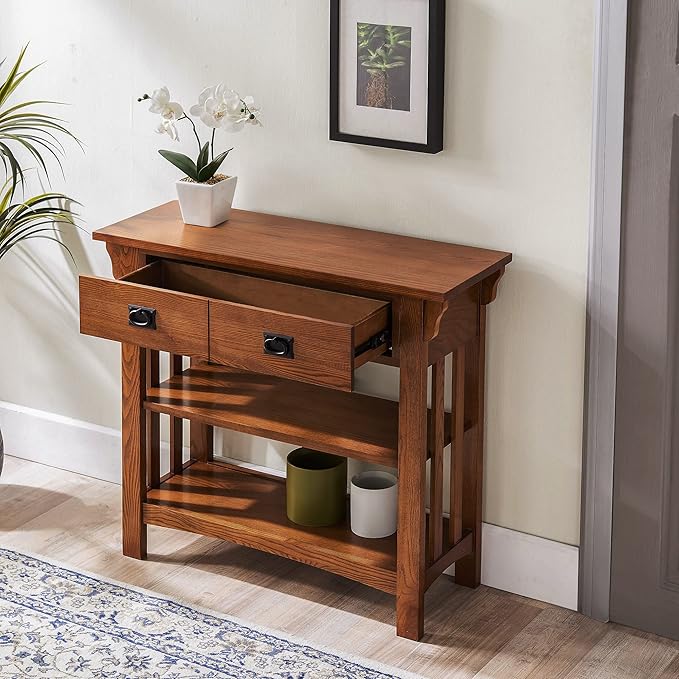 Leick Home Mission Impeccable Bookshelf, Solid Wood, 2 Drawers, 2 Shelves, Sl...