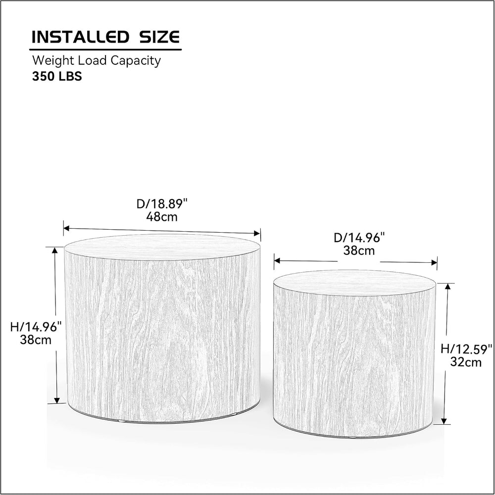 Black Round Nesting Coffee Table Set of 2, Modern Wood Side Table Full Assemb...