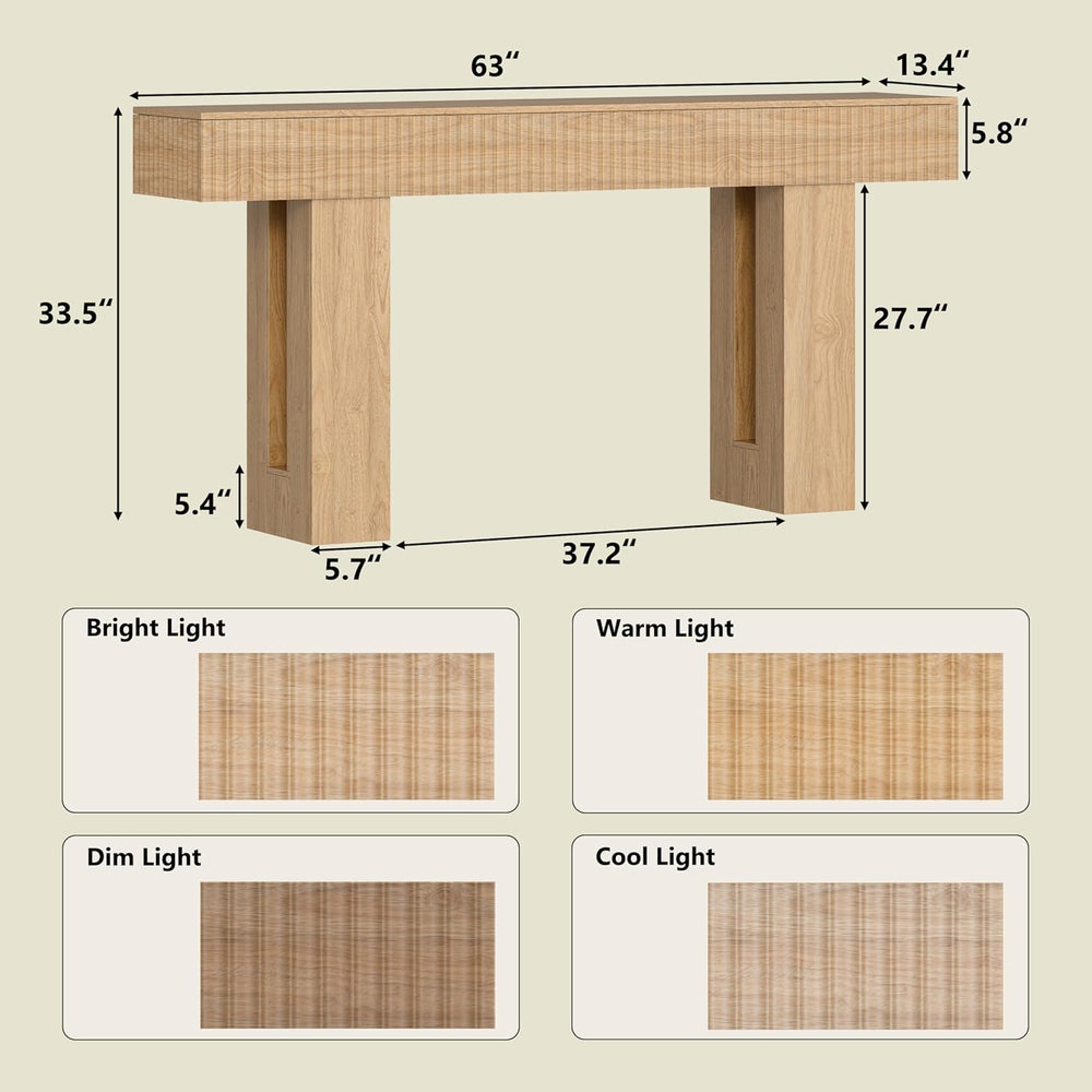 63-Inch Long Entryway Console Table with a Fluted Design, Thick Wood Farmhous...