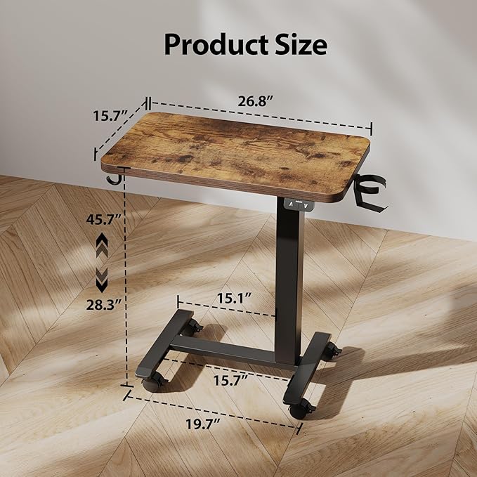 Agilestic Portable Standing Desk Height Adjustable, Mobile Table with Wheels, Small Size Sit Stand Table for Laptops, Rolling Desk for Home, 26" x 15.7"Computer Workstation, Rustic Brown