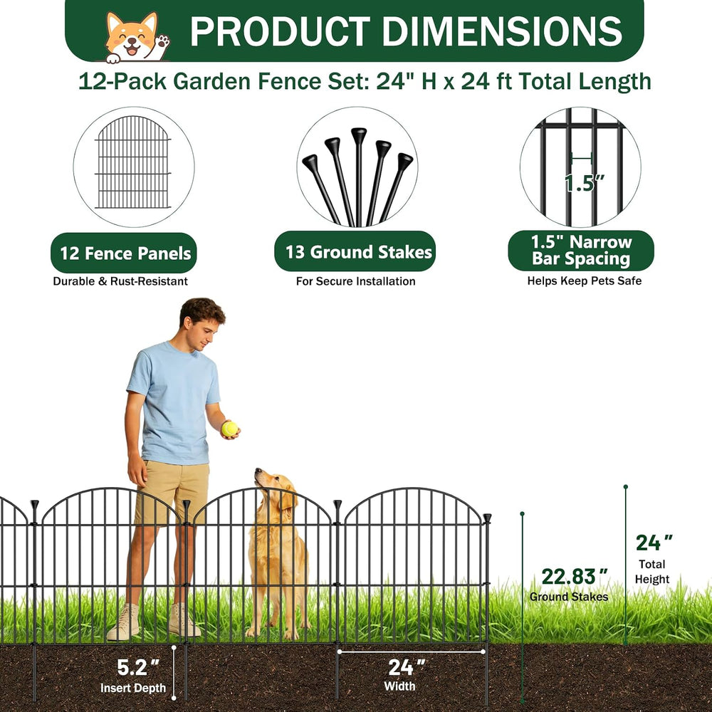 No Dig Garden Fence Panels, Dog Fence Outdoor for Yard, 12 Pack