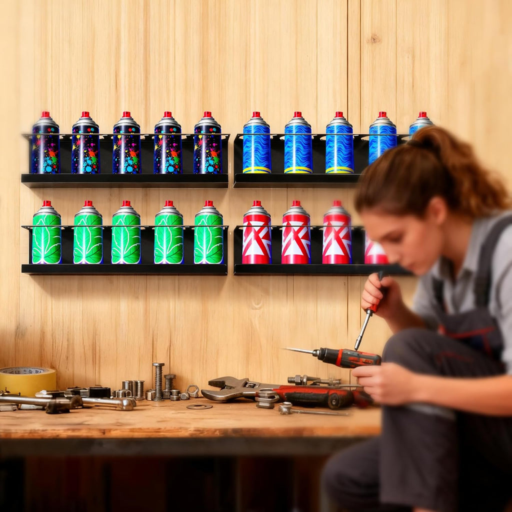 4 Pack Spray Can Holder, Wall Mount Spray Bottle Holder, Spray Can Organizer With Straw Groove for Garage, Shop, Home and Workspace
