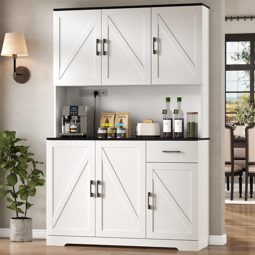 71" Tall Kitchen Pantry Storage Cabinet with Charging Station,Farmhouse ...