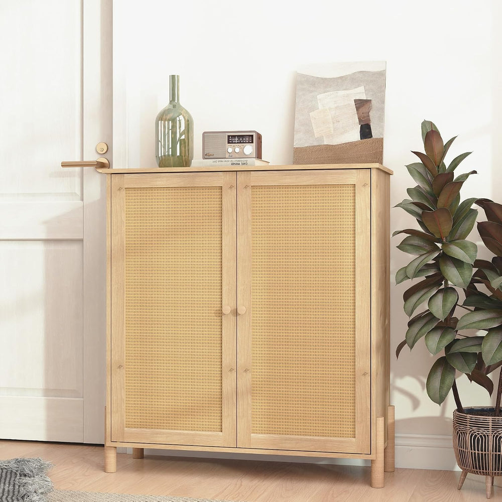 CIATRE Mid-Century Modern Natural Storage Cabinet with Woven Rattan Doors &am...
