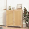 CIATRE Mid-Century Modern Natural Storage Cabinet with Woven Rattan Doors & Adjustable Shelves - Ideal for Living & Dining Room Decor & Organization