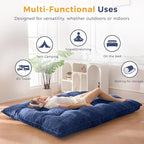MAXYOYO Japanese Floor Mattress Queen Size, 6" Foldable Futon Mattress Tufted Roll Up Floor Bed, Thick Chenille Tatami Mat Sleeping Pad for Camping Guest Room Dormitory Bedroom RV, Navy