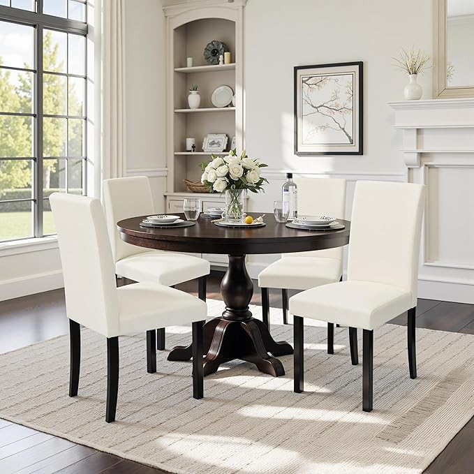 CHUN YI Upholstered Dining Chairs Set of 6, Fabric Dining Room Chairs with Solid Wood Legs, Modern Parson Chairs for Kitchen, Restaurant, Hotel, Ivory White