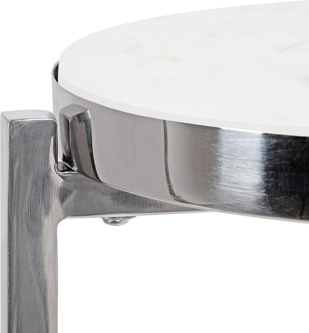 Kate and Laurel Aguilar Glam Round Drink Table, 8 x 8 x 23, Silver and White,...