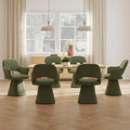 360° Swivel Dining Chair with Arms Set of 6, Chenille Upholstered Barrel Accent Kitchen Chairs with Hollow High Back, Deskchair for Dining Room Bedroom Vanity, Moss Green