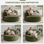 ivoros Oversized Round Lounge Chair Indoor, Corduroy Upholstered Deep Seat Cloud Circle Sofa Chair, Fluffy Boneless Sleeper Chair for Reading & Lounging, No Assembly Required (Green)