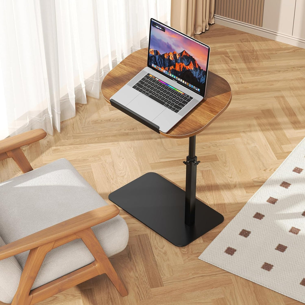 Solid Wood C Shaped Side Table for Sofa/Bed, Adjustable Height C Shaped End T...