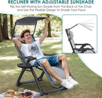 ATORPOK Zero Gravity Chair with Canopy, Folding Patio Recliner 450lbs | Padded Seat & Backrest; Adjustable Reclining Chair; Headrest & Cup Holder; Outdoor Lounge Chair for Patio, Poolside & Beach