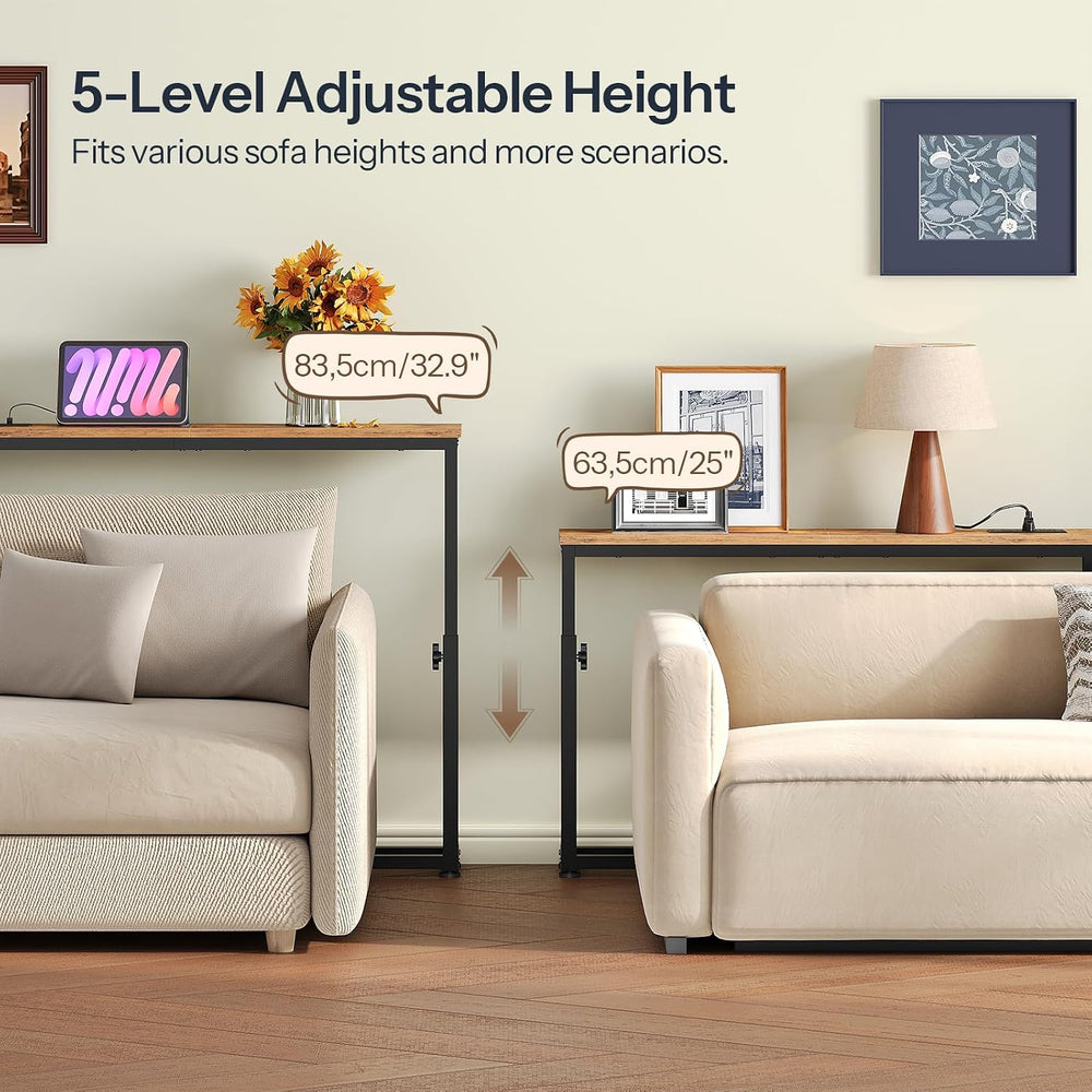 HOOBRO Narrow Console Table with Charging Station, Adjustable Height Sofa Tab...