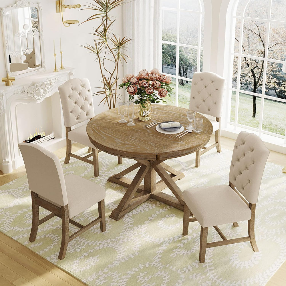 LUMISOL Round Dining Table Set for 4, Farmhouse Kitchen Table Set with Extend...