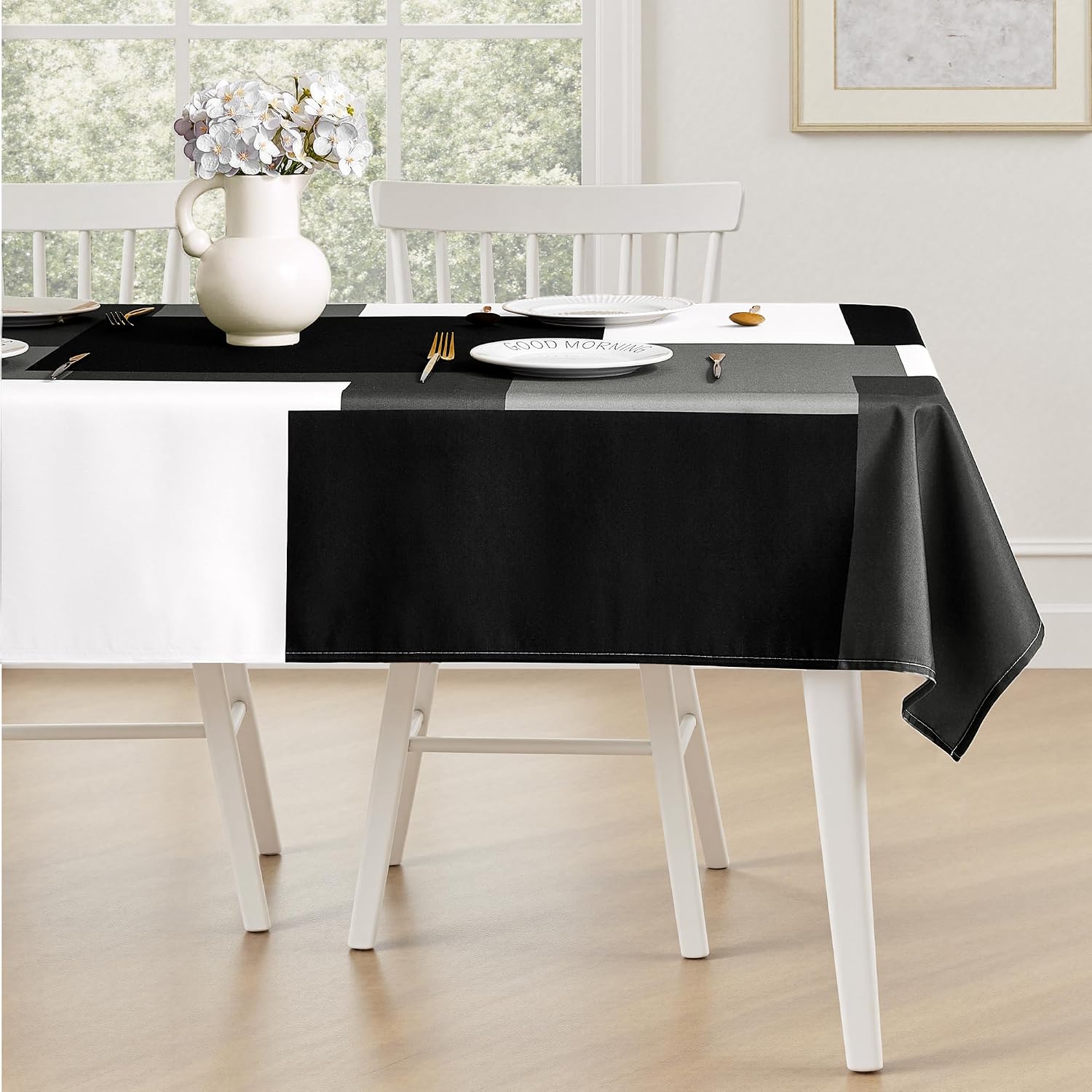 Tyrot Black Grey White Rectangle Tablecloth Modern Geometric Table Cover Waterproof Wrinkle Resistant Table Cloth for Dining Kitchen Party Picnic Patio Indoor and Outdoor 60x84 Inches