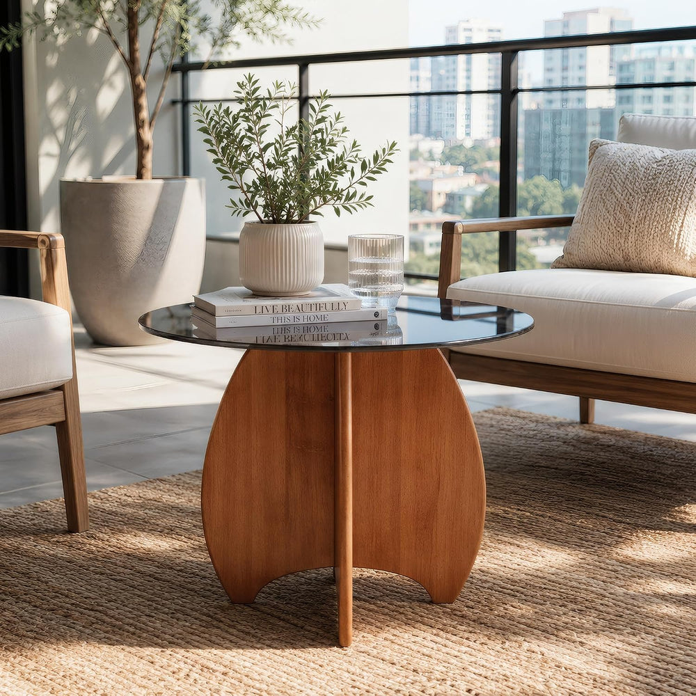 Modern Round Side Table for Living Room, 19.7" Glass Top End Table | Cof...