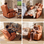 Triple Motor Power Swivel Rocker Recliner Chair with Adjustable Armrests for Adults, FSC Certified Faux Leather Rocking Chair for Living Room, Brown