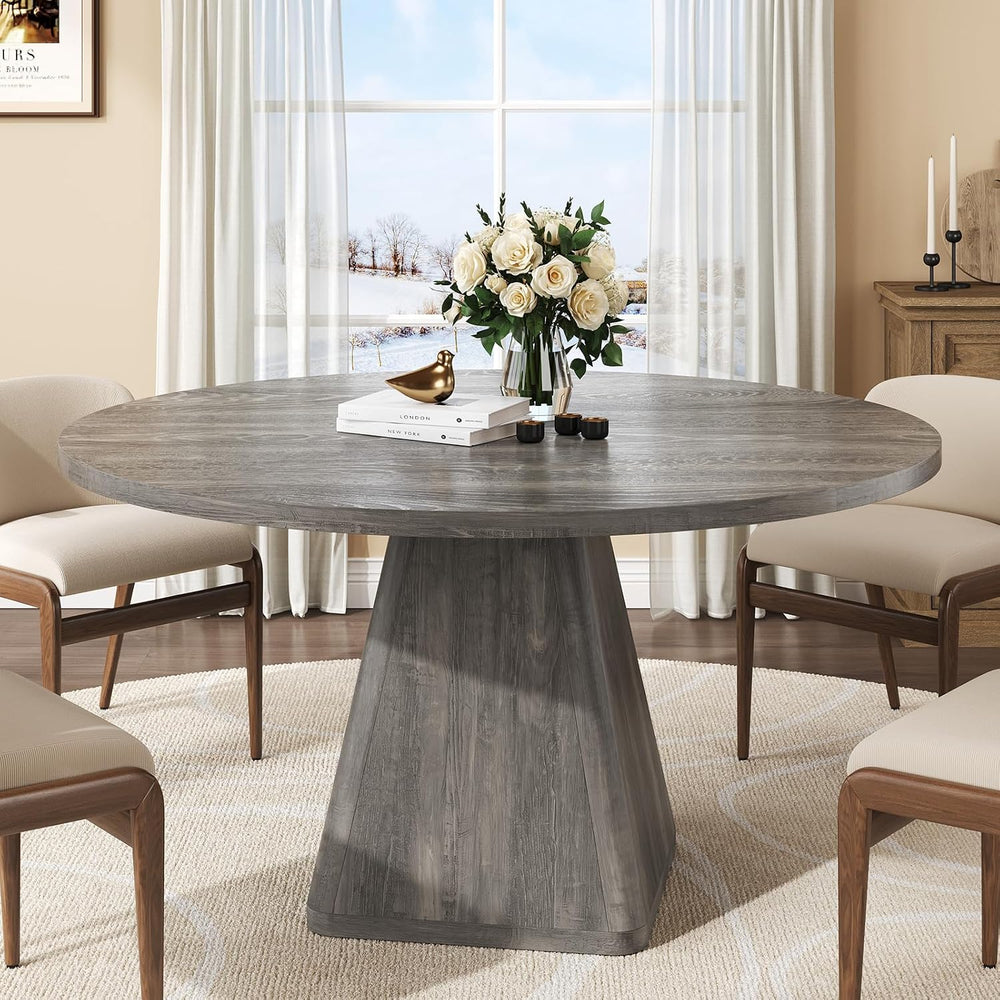 ONBRILL 47 Inch Round Dining Table for 4-6,Square Pedestal Base,Grey | Circle...