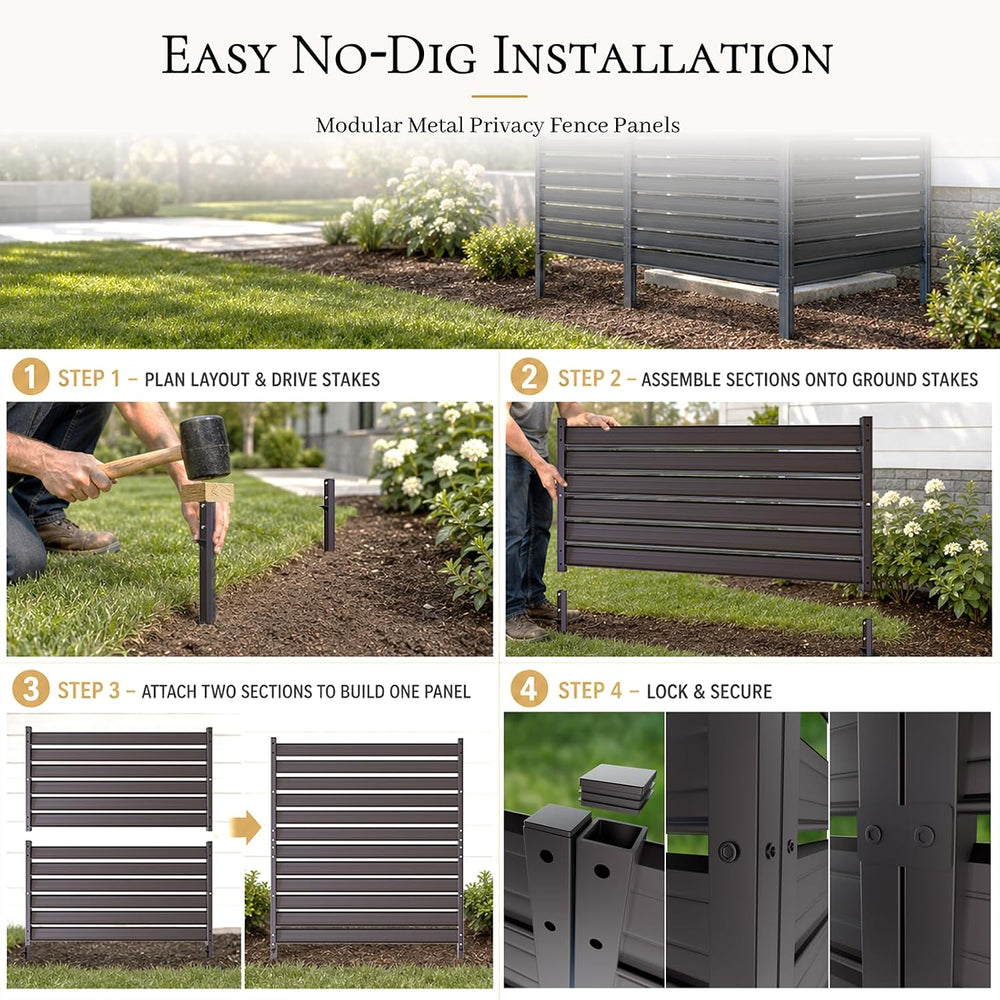 Air Conditioner Fence 3 Panels, 42" H x 9.5 FT W Metal Outdoor Privacy S...