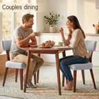 Dining Chairs Set of 2, Mid-Century Modern Upholstered Kitchen Chairs with Curved Backrest and Linen Fabric Seat, Wood Leg Accent Chairs for Dining Room, Living Room, Bedroom, Grey