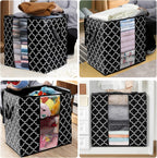 WISELIFE Storage Bags [3 Pack/100L] Large Blanket Clothes Organization and Storage Containers for Comforters,Bedding, Foldable Organizer with Reinforced Handle, Clear Window, Sturdy Zippers,Black