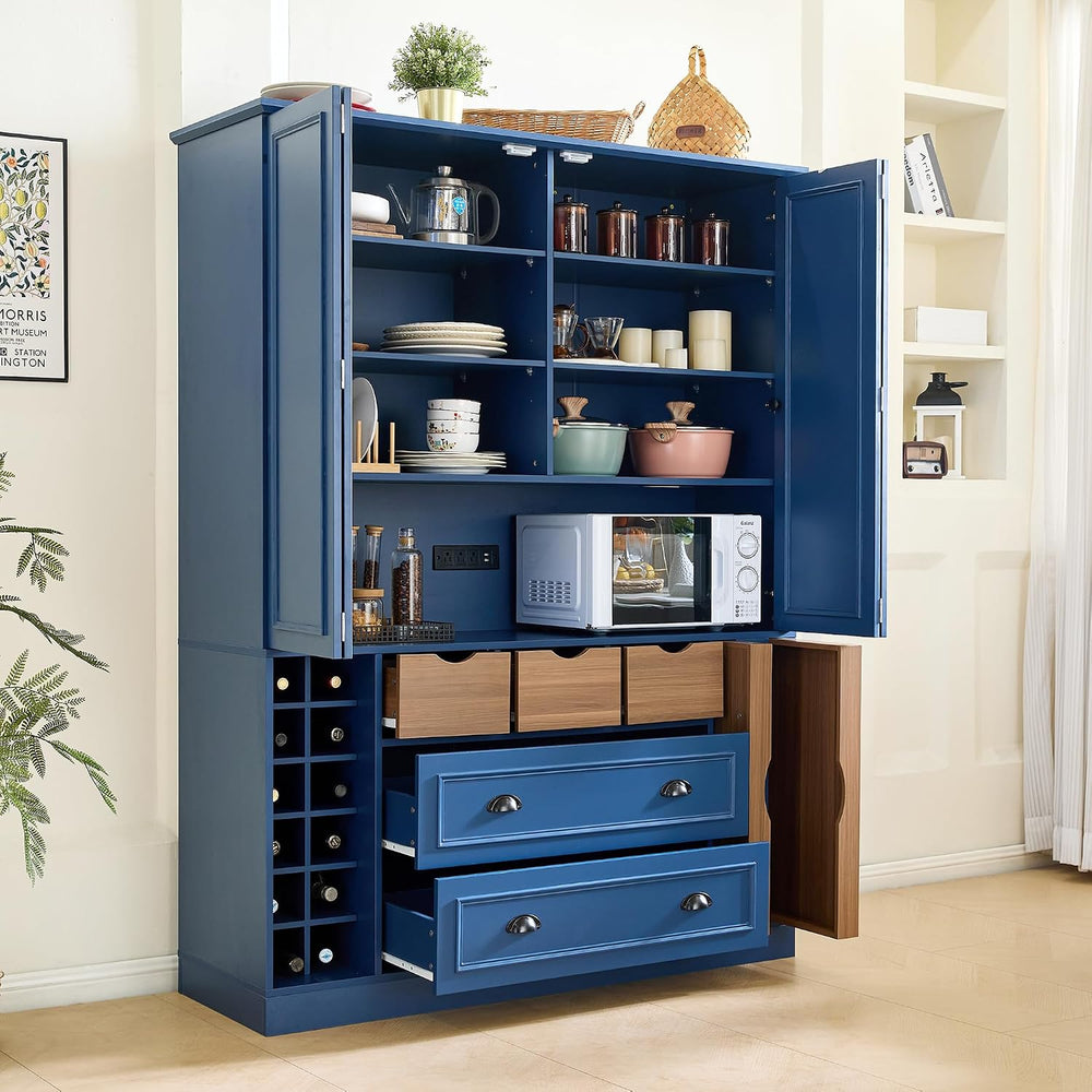 Farmhouse Kitchen Pantry Storage Cabinet with 4 Foldable Doors, Freestanding ...