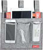 Linen Bedside Caddy, Bedside Storage Organizer for Hospital Beds, College Dorm Rooms or Baby Bed (Classic 4 Pockets Grey)