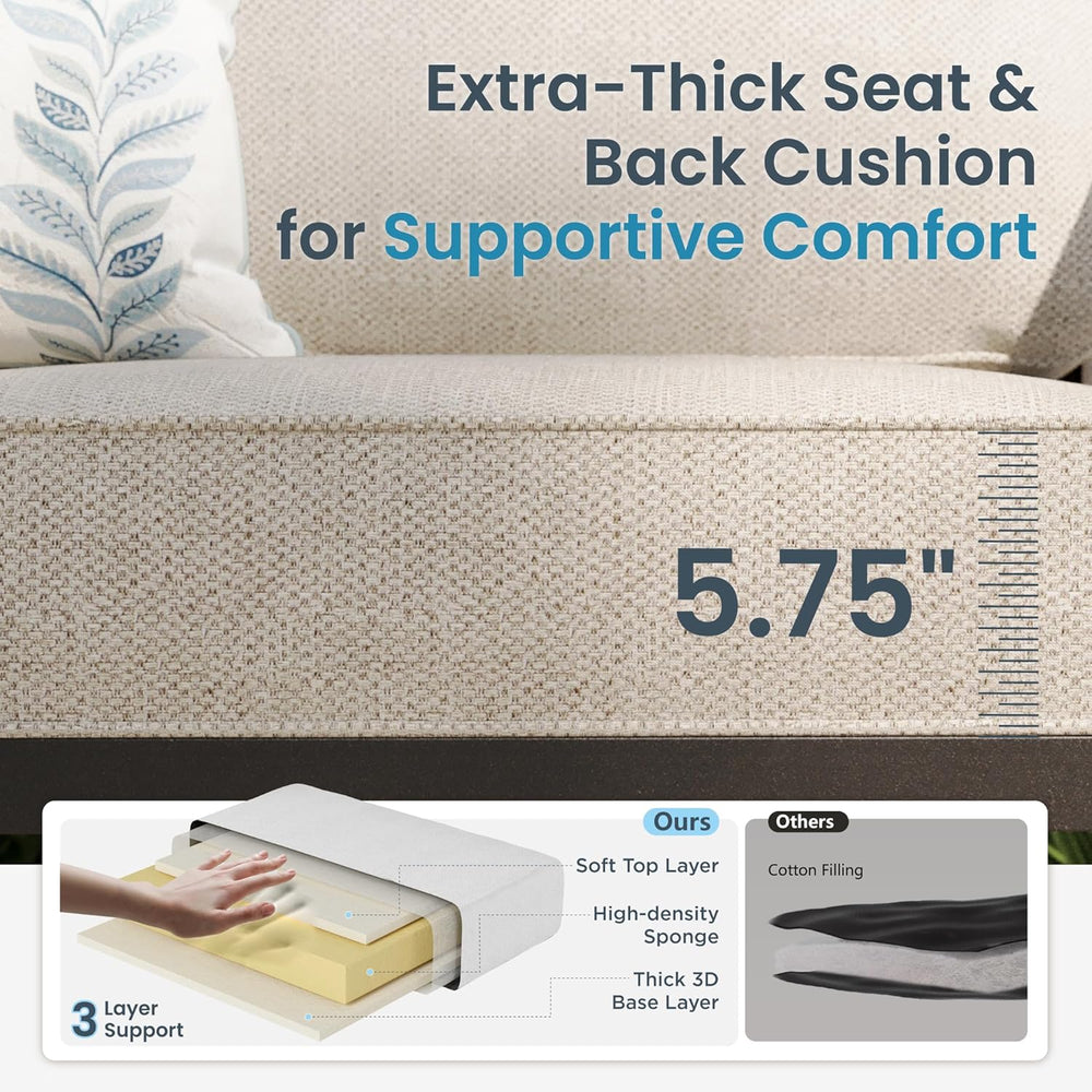 PHI VILLA Metal Patio Sofa with 5.75" Extra-Thick Waterproof Cushion, 3 ...