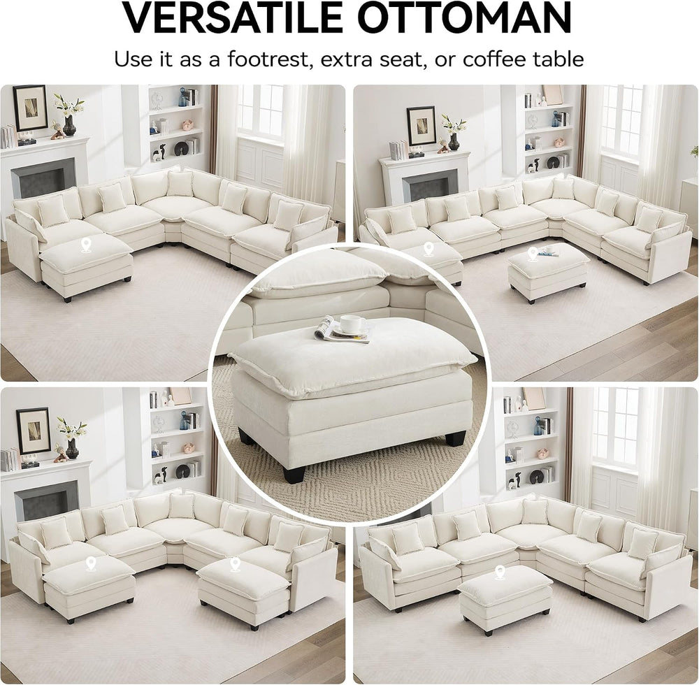 35‘’ Modern Chenille Cloud Sofa Ottoman,Rectangle Ottoman for Modular Section...