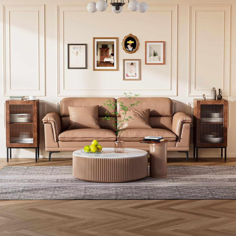 BVIUNTWO Set of 2 End Table, Farmhouse Sofa Table with Glass Door, Side Table...