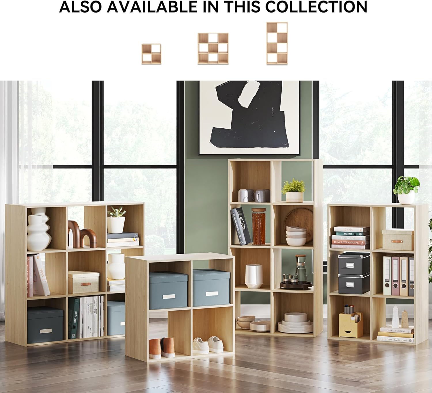 Signature Design by Ashley Piperton 3-Tier Floor Standing 6 Cube Organizer for Living Room, Wood, Works with 10.5" W x 10.5" D x 11" H Storage Bin (Sold Separately), Light Brown
