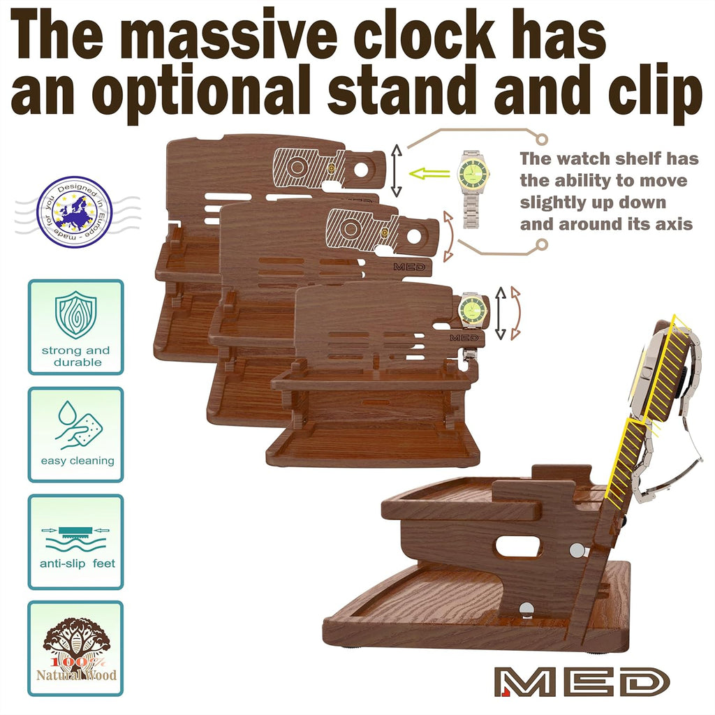 MED Wood Phone Docking Station – Nightstand Desk Organizer for Phone, Watch, Wallet & Tablet – Gift for Men, Husband, Dad & Women – Wooden Charging Stand, (Black, Model 2)