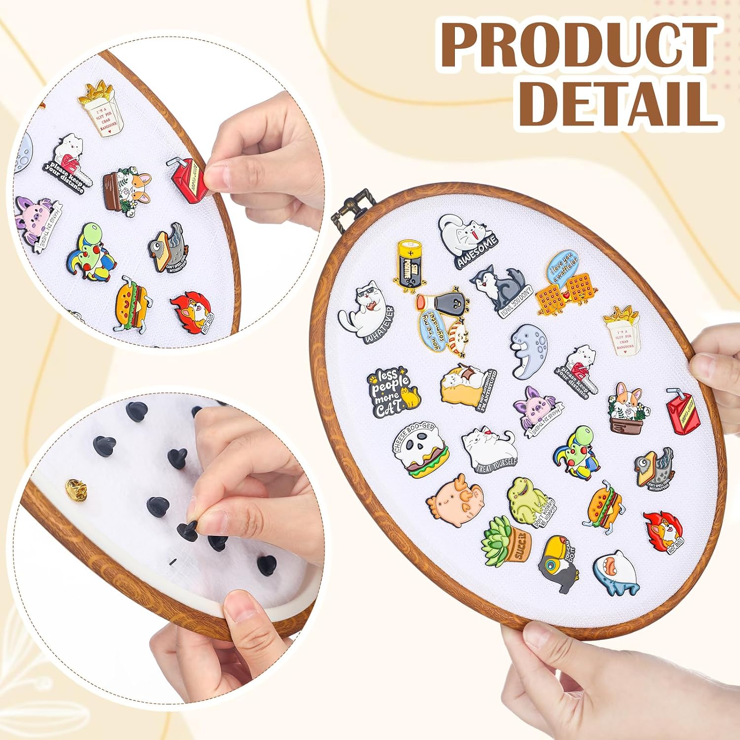 Yalikop Pin Display Board Fabric Enamel Pin Boards Wall Hanging Brooch Earrings Necklace Jewelry Holder Organizer Display Storage Back to School Gift for Home Summer Holiday(White,11.4" X 8.6",1)