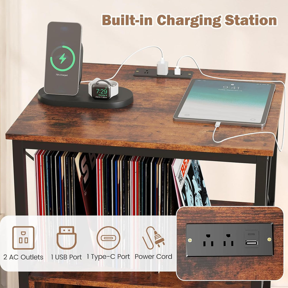 LOKO 3-Tier Rolling Record Player Stand, Mobile Turntable Stand with Power Ou...