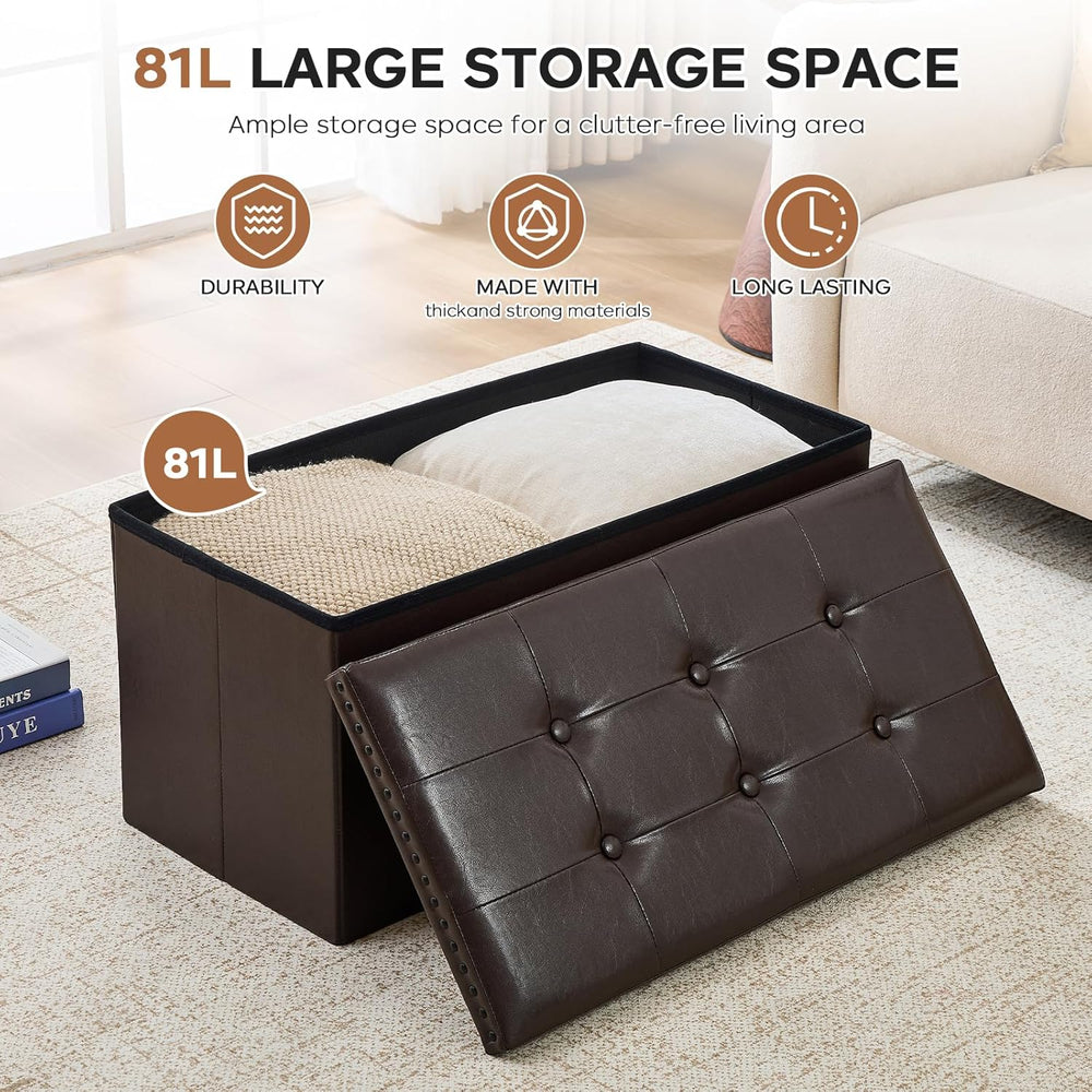 oakvivo 30 Inches Folding Storage Ottoman Bench, Ottoman PU Leather Tuffed En...