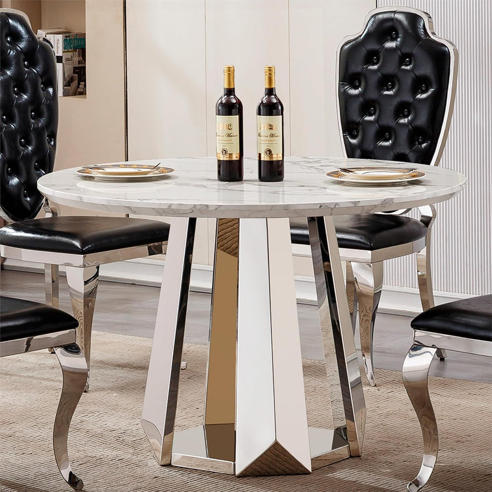 47" Round Dining Table, Mid-Century Modern Round Kitchen Table for 4-6Pe...