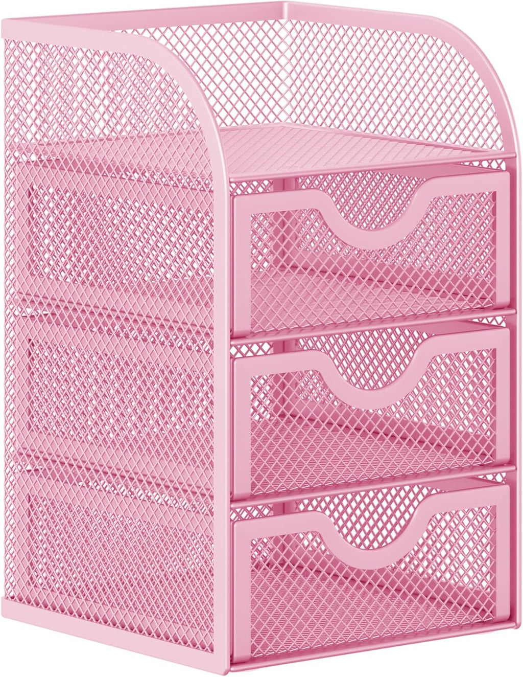 EasyPAG Mesh Desk Organizer with 3 Drawer Office Desktop Organizers and Accessories Stationery Caddy for Office, Home, Students, Pink