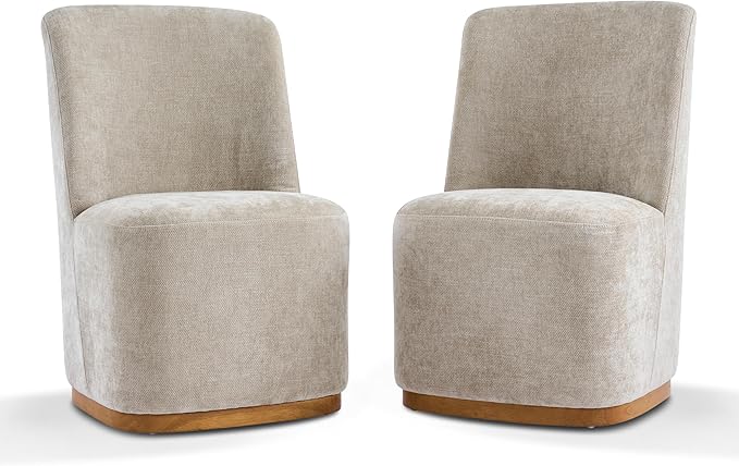Christopher Knight Home Lucy Chenille Upholstered Dining Chairs Set of 2, Sturdy Wooden Dining Chair with Pedestal Base, Modern Kitchen Chairs with Solid Back, Versatile Indoor Usage, Oatmeal